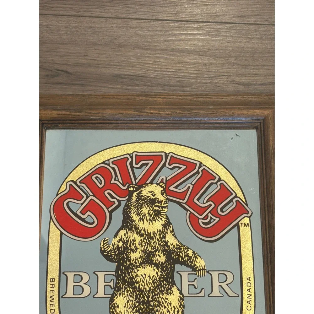 Vintage Grizzly Beer Canadian Lager Framed Bar Mirror Sign 18x15 Van Munching